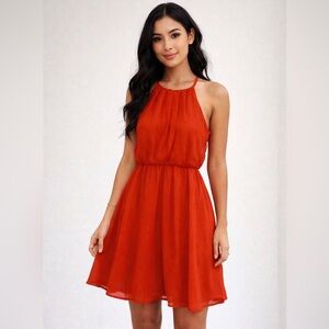 Dina Be Orange Halter Dress Small Sleeveless Flowy Lined Graduation